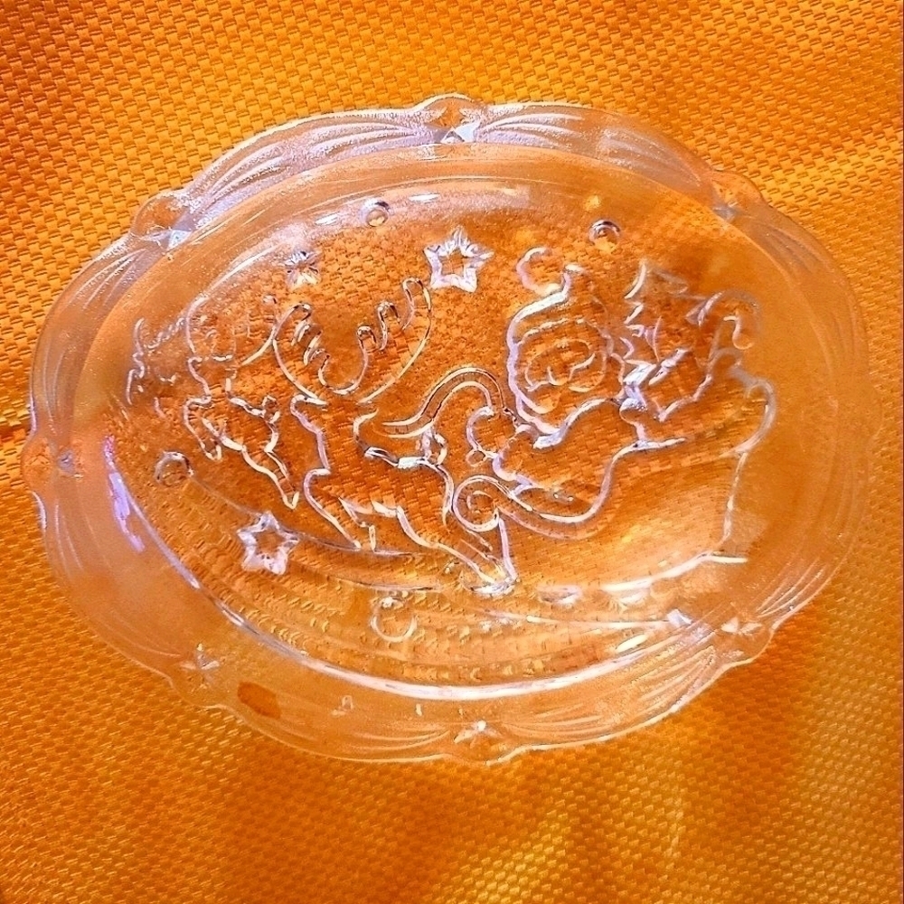 Mikasa Vintage Crystal Glass 6" Oval Sweet Dish Santa's Sleigh Christmas Decor